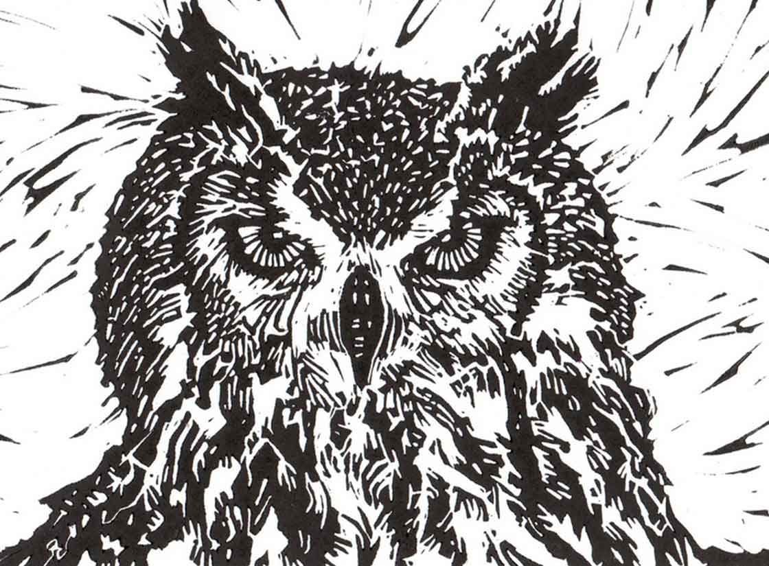 Owl Linocut Black and White